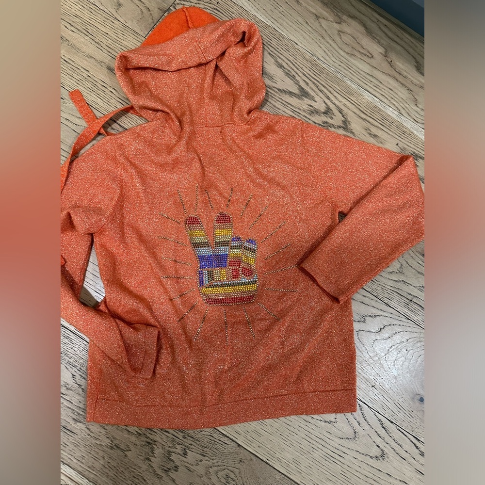 La Superbe cashmere wool blend knit peace embelleshed Orange Hooded